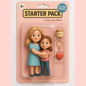 Personalized Mother&#39;s Day Gift, Custom Starter Pack Portrait, Personalized Portrait 3D Blister Toy Art, Custom Action Figure, Digital File
