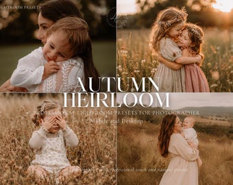 Autumn Heirloom Lightroom Presets for Mobile & Desktop, Warm Fall Family Photo Bundle