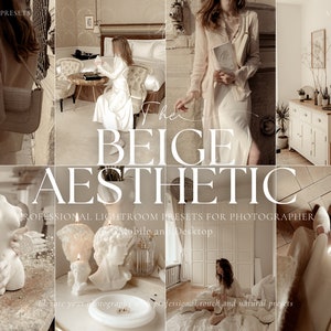 Puede incluir: Un conjunto de ajustes preestablecidos de Lightroom para fotógrafos, llamado "The Beige Aesthetic", diseñado para dispositivos móviles y de escritorio. Los ajustes preestablecidos están diseñados para dar a las fotos un aspecto cálido, natural y profesional.