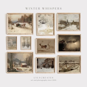 Winter Christmas Vintage Wall Art Prints Set | Holiday Gallery Wall Prints | Set of 10 Winter PRINTABLE Gallery | Snowy Winter Gallery Wall