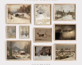 Winter Weihnachten Vintage Wall Art Prints Set | Urlaub Galerie Wanddrucke | Set von 10 Winter PRINTABLE Galerie | Verschneite Winter-Galeriewand