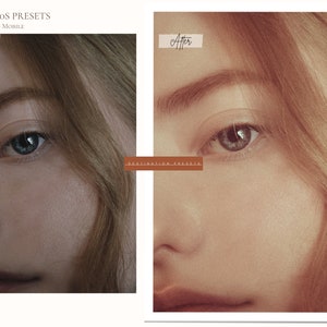 Puede incluir: Imagen antes y despu&eacute;s que muestra un preajuste de edici&oacute;n de fotos aplicado al rostro de una mujer. El preajuste agrega un filtro c&aacute;lido vintage a la imagen, haciendo que los tonos de piel parezcan m&aacute;s dorados y que la imagen general tenga una sensaci&oacute;n m&aacute;s suave y nost&aacute;lgica.