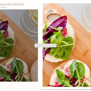 May include: Two open-faced sandwiches on a wooden cutting board. Each sandwich has cream cheese, salami, and a mix of green and red lettuce. The sandwiches are next to a glass of water with a lemon slice.