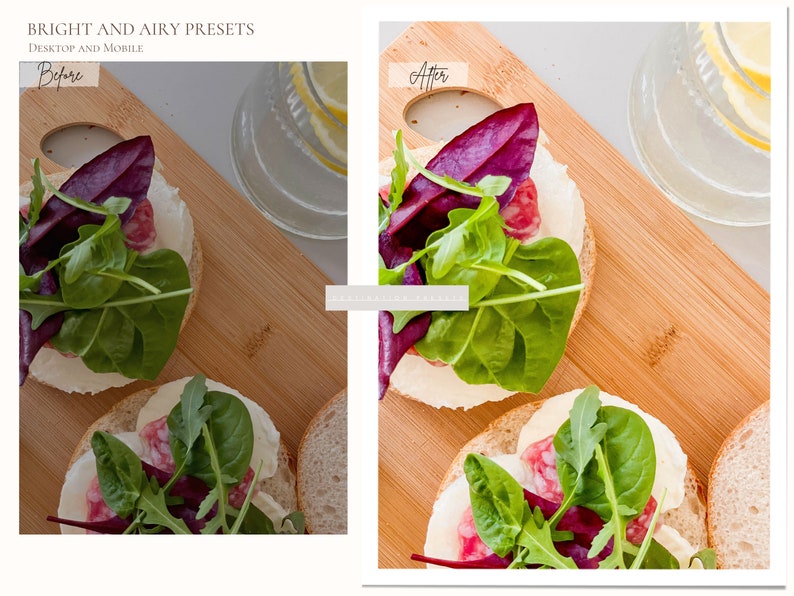 May include: Two open-faced sandwiches on a wooden cutting board. Each sandwich has cream cheese, salami, and a mix of green and red lettuce. The sandwiches are next to a glass of water with a lemon slice.