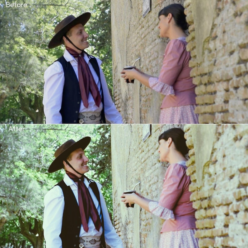 Puede incluir: Dos personas con vestimenta tradicional se muestran al aire libre. Una persona lleva un sombrero marr&oacute;n, chaleco y bufanda, mientras que la otra sostiene una taza. La escena se desarrolla frente a una pared de ladrillos y vegetaci&oacute;n exuberante.