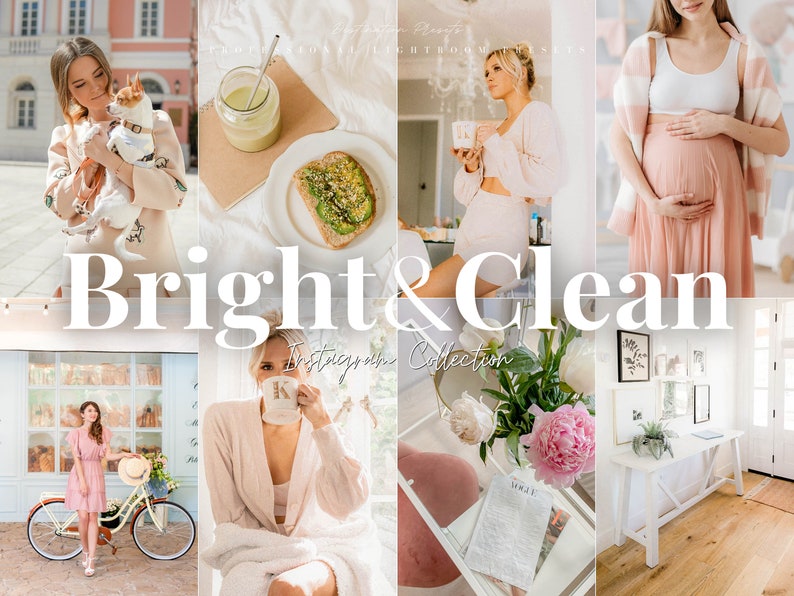 May include: A collection of Instagram Lightroom presets with a bright and clean aesthetic. The presets are designed to give your photos a warm, airy, and vibrant look. The collection includes presets for various types of photos, including portraits, landscapes, and food.