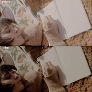 May include: A person lying down with a sketchbook and pencil. The person is wearing a tan sweater and a knit cap. The sketchbook is open, and a drawing is in progress. The image is split, with "Before" and "After" text.
