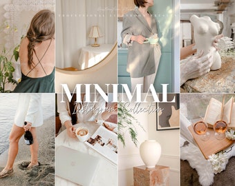 12 ajustes preestablecidos minimalistas de Lightroom para dispositivos móviles y de escritorio: filtro natural y limpio para influencers de Instagram, ajustes preestablecidos estéticos para blogueros y ajustes preestablecidos de moda.