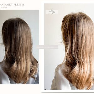 May include: Before and after photos showing the effect of a hair filter. The image on the left shows hair that is dull and flat. The image on the right shows hair that is shiny and voluminous.