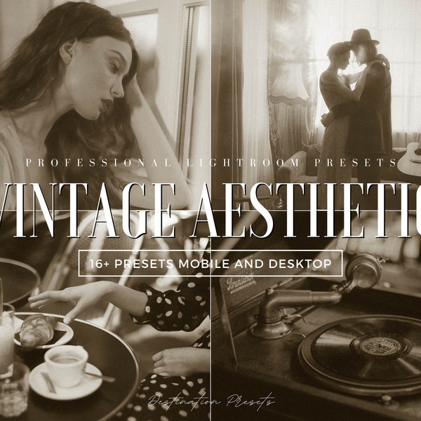 16 Vintage Film Lightroom Presets, Sepia Photography, Aesthetic Instagram Feed, Black and White presets, Old Photo effect, Retro Cinematic