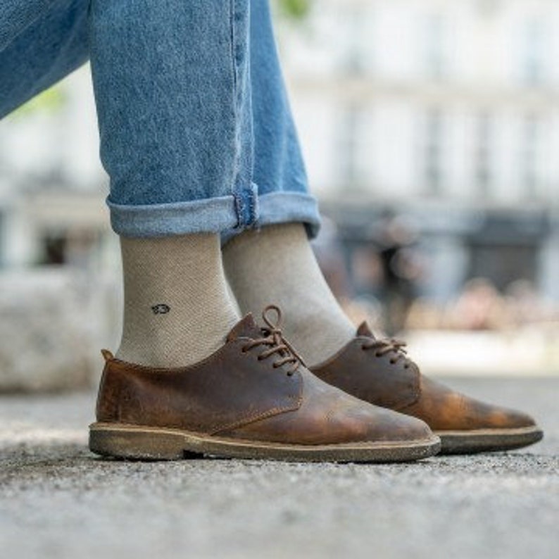 Mens Socks Pique Knit Mottled Beige And Navy Dress Socks Casual Wear Good Quality Durable Socks Mid Calf Affordable Price