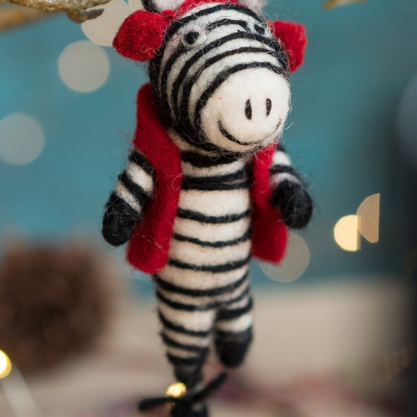 Needle Felt Zebra, Christmas Tree Hanging, Cute Felt Animal, Stocking Filler, Mini Stocking, Zebra Pattern, Handmade Gift, Sustainable Gift