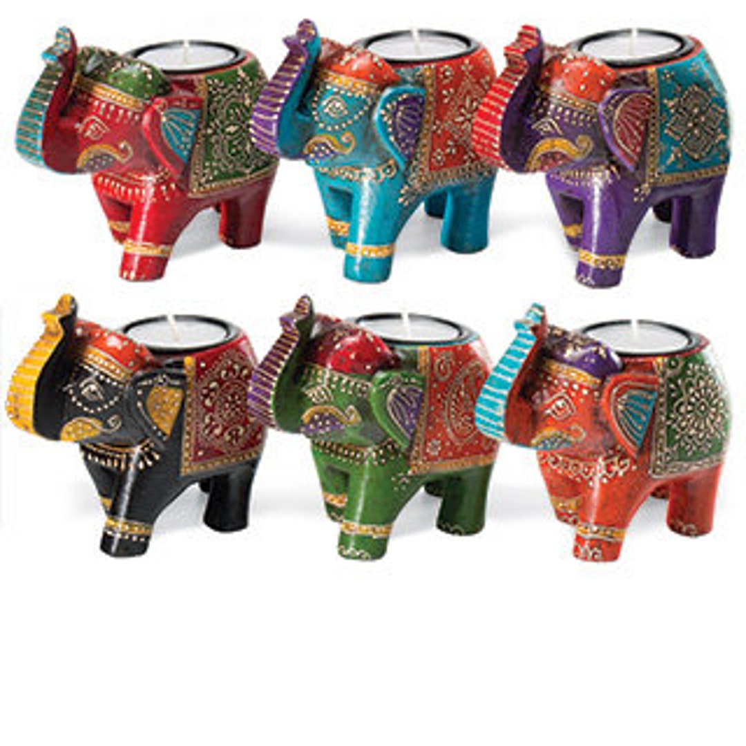 Elephant Tealight Holder Hand Painted Home Decoration Etsy