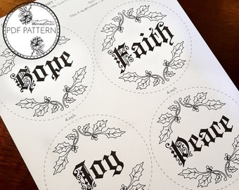 Advent - Christmas Ornament Embroidery Pattern - Hope, Faith, Joy, Peace