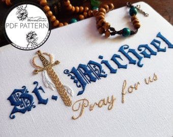 Saint Michael the Archangel, Stitch the Saints — Catholic Embroidery Pattern