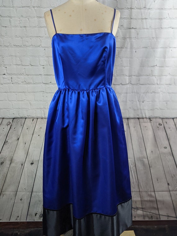 1970s Rizkallah Blue Satin Dress