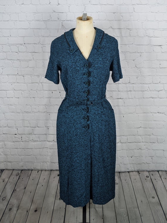 Beautiful Late 1940s Early 1950s Blue Knit Dress