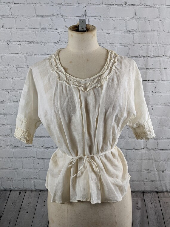 Lovely Cream Windowpane Edwardian Middy Blouse