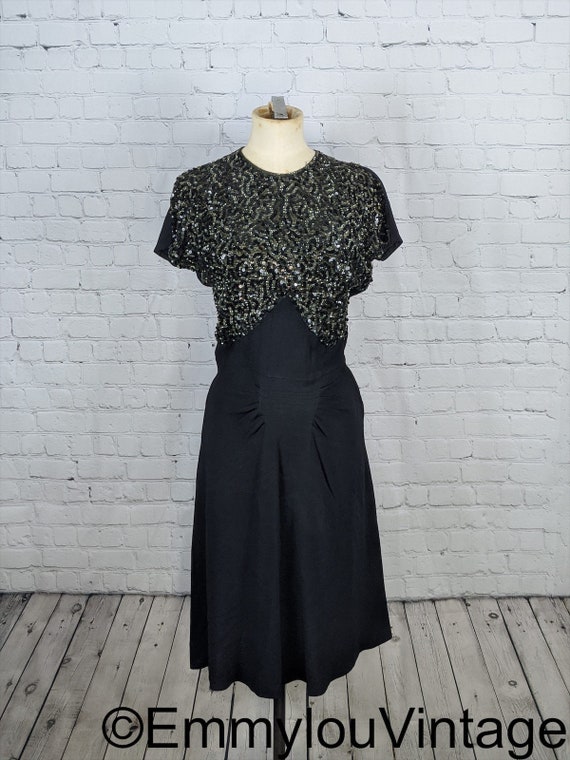 1940s Black Sequin Party Dress