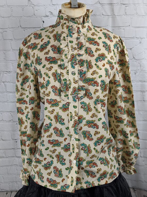 1970s Paisley Ruffled Secretary Blouse
