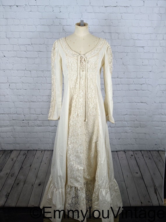 1970s Boho White Muslin Maxi Dress | Etsy