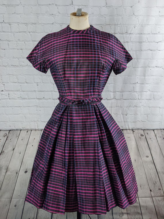 1950s Black and Purple Plaid Dress