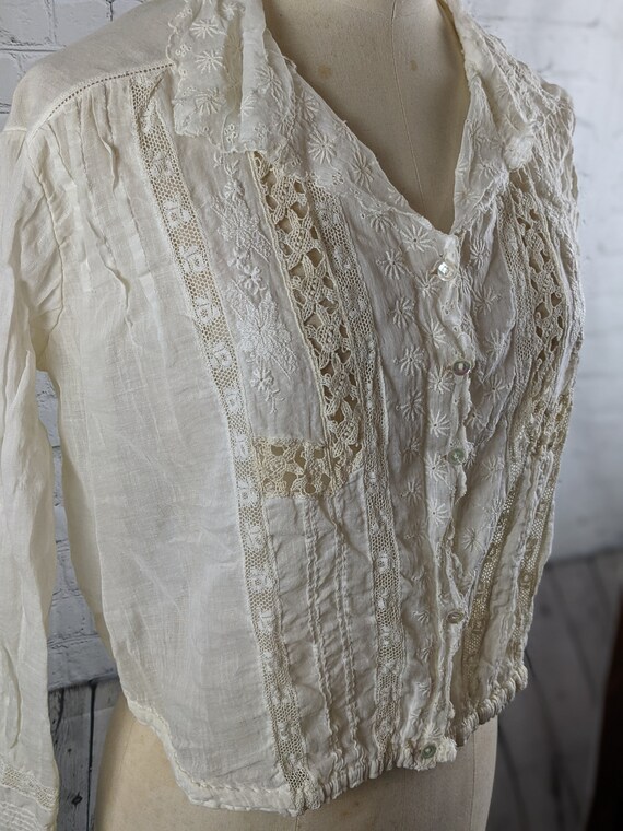 Edwardian/1910s White Cotton and Lace Shirtwaist