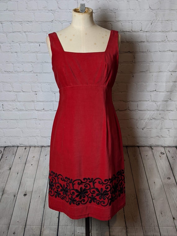 1960s Velvet Embroidered Sheath Dress