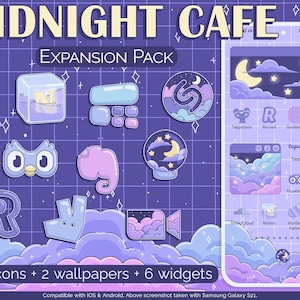 Midnight Cafe Icon Expansion Pack for iOS, Android & Tablet, Wallpapers, Widgets, Cute Kawaii App Theme