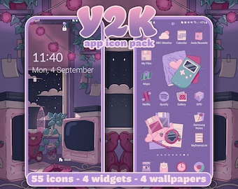 Y2K Aesthetic Icon Pack for iOS, Android & Tablet, Wallpapers, Widgets, Cute Kawaii App Theme
