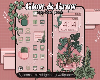 Motivational app theme: Glow and Grow Aesthetic Icon Pack for iOS, Android & Tablet, Wallpapers, Widgets, Cute App Theme