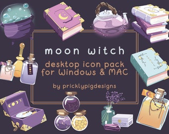 Moon Witch: Desktop Folder Icon & Wallpaper Pack for Windows + Mac