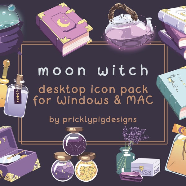 Witchy Aesthetic Desktop Folder Icon Pack for Windows + MAC, .PNG, .ICO, Cute Desktop Backgrounds, Halloween