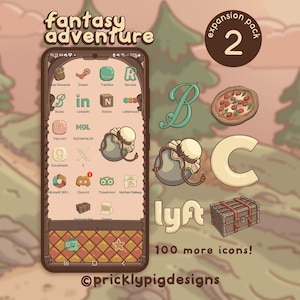 Paquete de expansión Fantasy Adventure 2 para iOS, Android y tabletas, fondos de pantalla, widgets y temas para aplicaciones de juego.