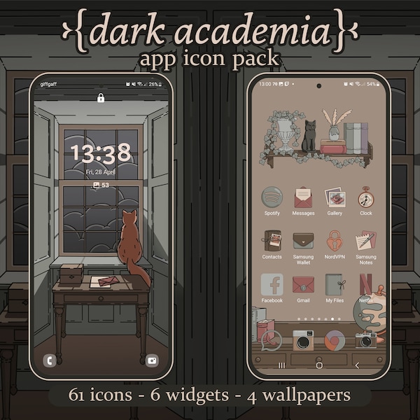 Dark Academia Icon Pack for iOS, Android & Tablet, Wallpapers, Widgets, Cute Nostalgic App Theme