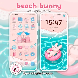 Beach Bunny Summer Icon Pack for iOS, Android & Tablet, Wallpapers, Widgets, Summer App Theme