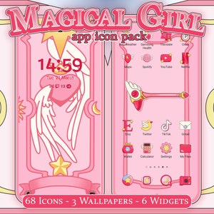 Paquete de iconos estéticos de anime de Magical Girl para iOS, Android y tabletas, fondos de pantalla, widgets, lindo tema de aplicación Kawaii
