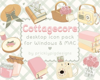 Cottagecore Desktop Icon Set: Floral Wallpaper Organizer Theme for Windows & Mac
