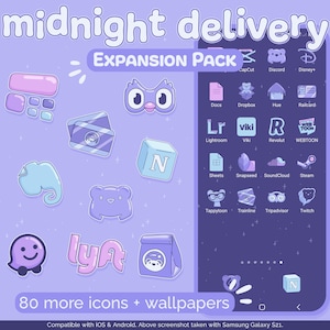 Midnight Delivery Aesthetic EXPANSION Icon Pack for iOS, Android & Tablet, Wallpapers, Widgets, Kawaii App Theme
