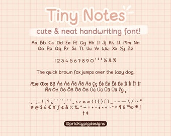 Tiny Notes - font scritto a mano da utilizzare con progetti, goodnotes, diari, appunti digitali e studio