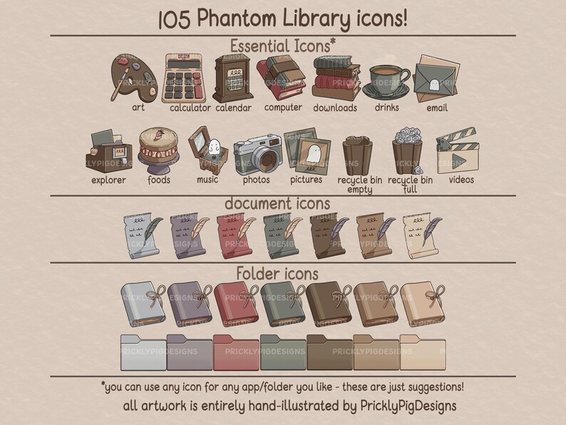 Library Custom Folder Icon Phantom Library: Desktop Folder Icon & Wallpaper Pack for Windows + Mac ...