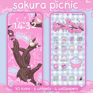 Sakura Picnic Icon Pack for iOS, Android & Tablet, Wallpapers, Widgets, Cherry Blossom App Theme