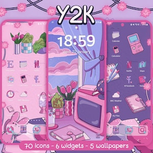 Y2K Aesthetic Icon Pack for iOS, Android & Tablet Wallpapers Widgets, Cute Kawaii App Theme