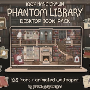 Phantom Library Aesthetic Desktop Folder Icon & Wallpaper Pack per Windows + Mac, .PNG, .ICO, .ICNS
