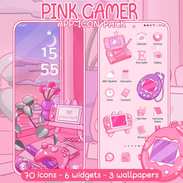 Pink Gamer Icon Pack for iOS, Android & Tablet, Wallpapers, Widgets, Cute Nostalgic App Theme