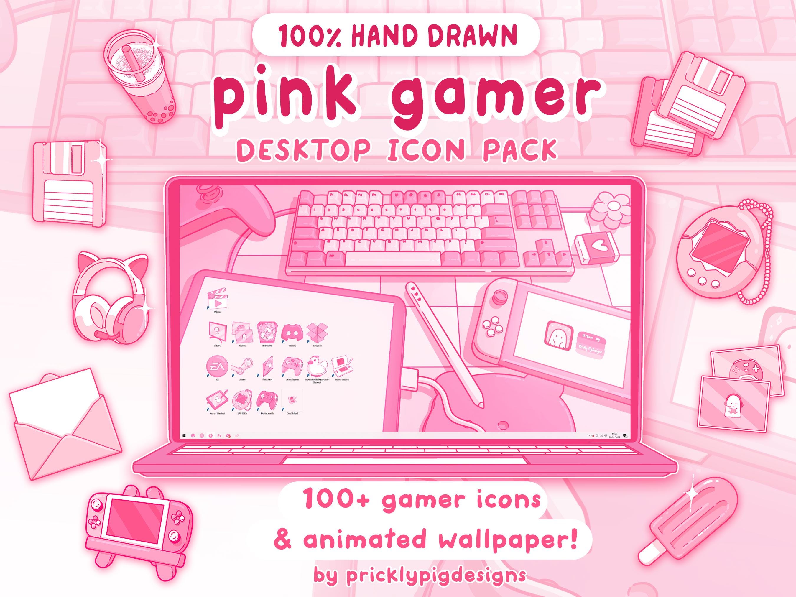 Pink Gamer : pack d'icônes de dossiers et de papiers peints pour Windows + Mac