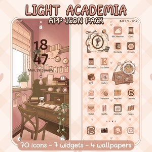 Light Academia Icon Pack for iOS, Android & Tablet, Wallpapers, Widgets, Cute Nostalgic App Theme