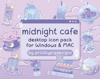 Midnight Café: Dreamy Desktop Folder Icon & Wallpaper Pack for Windows + Mac