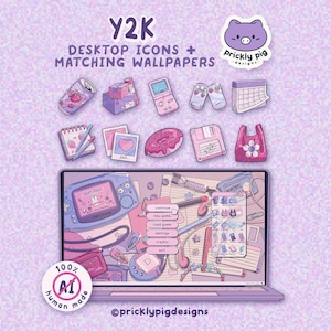 Paquete de iconos de escritorio Y2K con fondo de pantalla 4k: tema de jugador de nostalgia de los 90 para Windows y Mac