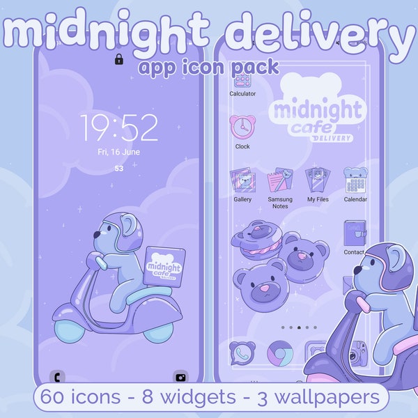 Midnight Delivery Aesthetic Icon Pack for iOS, Android & Tablet, Wallpapers, Widgets,  Kawaii App Theme